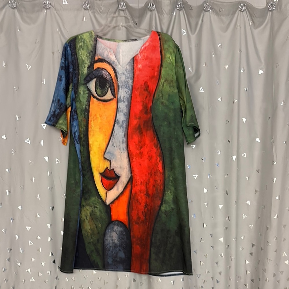 Orange and Green Graphic Boxy Tunic